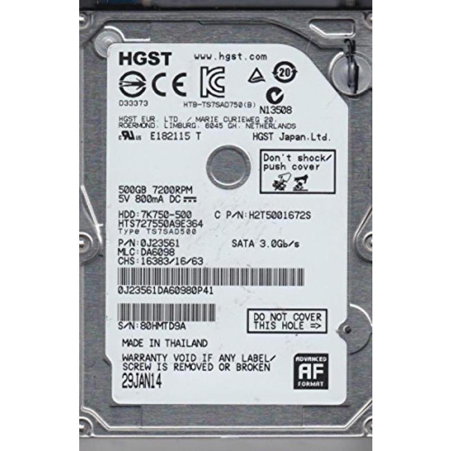 全国送料無料 パソコン ストレージ 7 K 750 500 HTS727550A9E364 (0J23561) 500 ギガバイト 7200 RPM の 16 MB キャッシュ SATA 3.0 Gb/秒 2.5