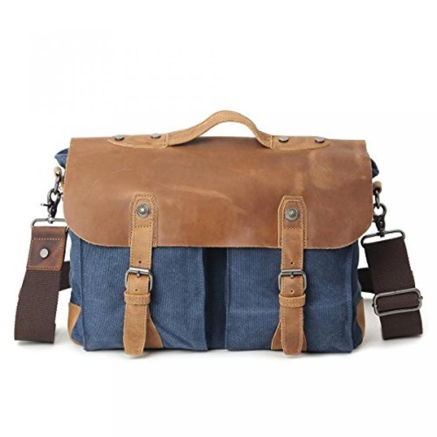 全国送料無料 パソコン ストレージ ビンテージ レザー サッチェル メッセン ジャー バッグ 14 インチ キャンバスのラップトップ バッグ肩学校 Bookbag