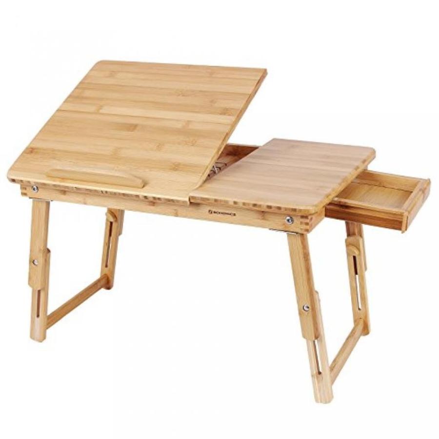 全国送料無料 パソコン ストレージ SONGMICS 竹のラップ デスクが調節可能な朝食に一番上の引き出しを傾斜ベッド トレイを提供