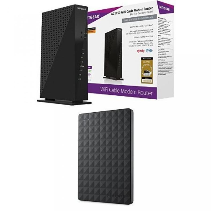 全国送料無料 パソコン PC HDD ハードディスク ネットギア AC1750 Wi-Fi DOCSIS 3.0 ケーブル モデムのルータ (C6300) ・ シーゲイト拡張 1 TB