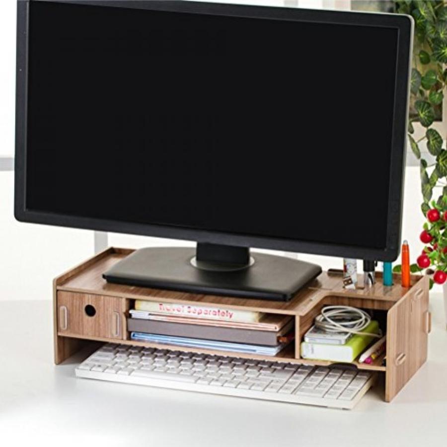 全国送料無料 パソコン ストレージ SUNLIGHTAM コンピューター モニター ライザー デスクトップ スタンド木製 TV ラック LED ディスプレイ棚収納デスク