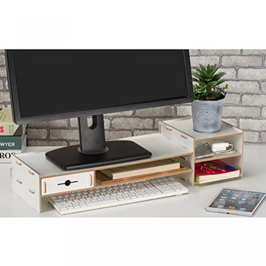 全国送料無料 パソコン ストレージ SUNLIGHTAM コンピューター モニター ライザー デスクトップ スタンド木製 TV ラック LED ディスプレイ棚収納デスク