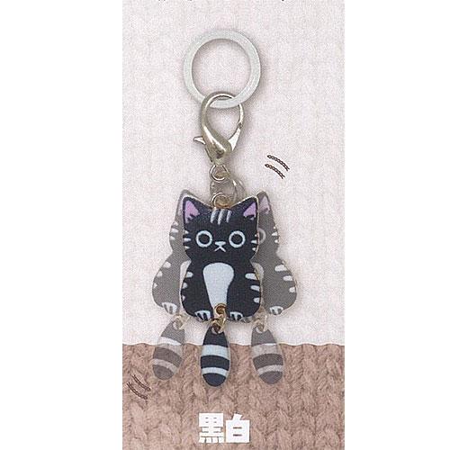ゆらゆらしっぽの めじるし ねこ チャーム 6：黒白 イエロー
