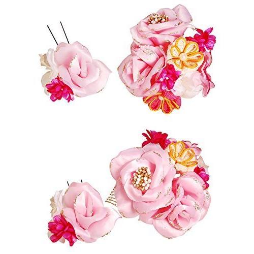 売れ筋ランキングも かんざし 花髪飾り つまみ細工 ローズ 髪飾り本舗 成人式 七五三 浴衣かんざし 2点セット 髪かざり 簪 結婚式 卒業式 浴衣 七五三 成人式 桃色 ピンク ヘアアクセサリー Marfan Fr