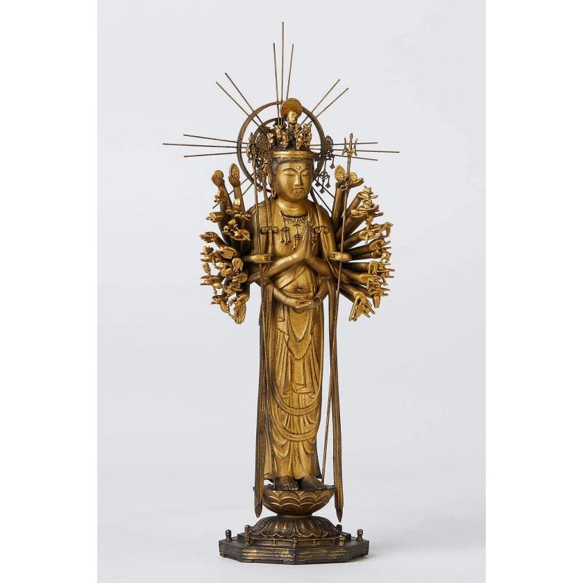 合掌観音像　仏像　仏教アート　彫刻　黒曜石　イスム　砂岩石 イスム 千手観音 〜慶派〜 せんじゅかんのんけいは tc3531 イSム