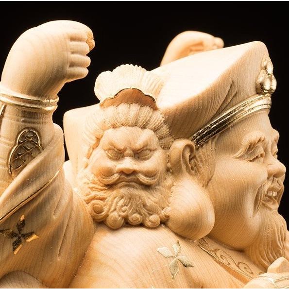 三面大黒天 天然檜 金彩仕上げ (大) 天然木彫り 葉偉混作 彫刻 