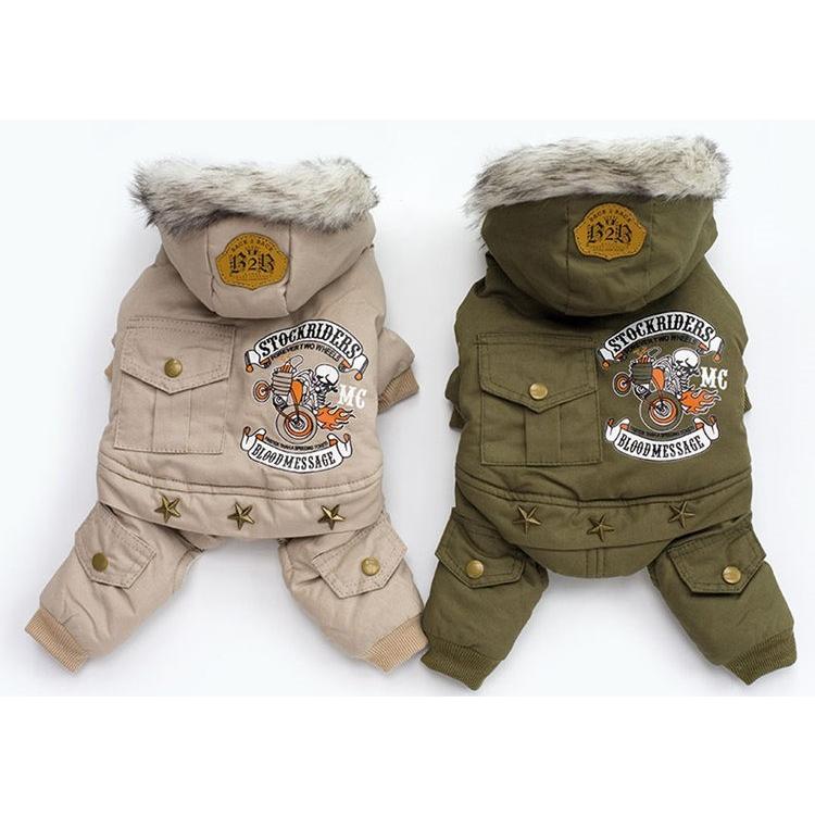 犬の服 ロンパース つなぎ カバーオール フード付き 暖かい 裏起毛