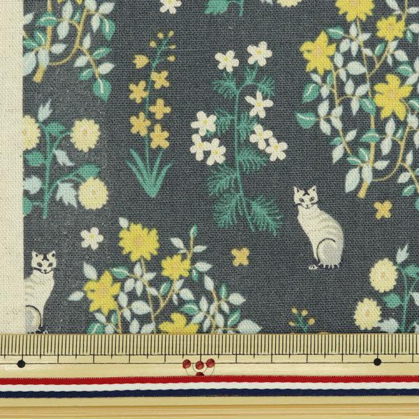 【数量5から】 生地 『綿麻キャンバス ボタニカルキャット柄 イエロー CC443121-3』 YUWA 有輪商店|yuzawaya|02
