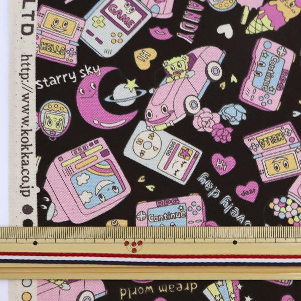 ポッゴオリカラセット 数量5から】 生地 『オックス レトロポップ ゆめかわポップ柄 黒