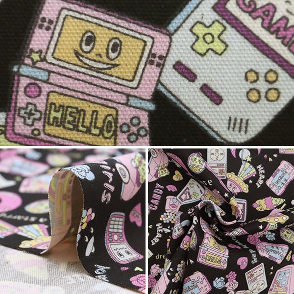 ポッゴオリカラセット 数量5から】 生地 『オックス レトロポップ ゆめかわポップ柄 黒