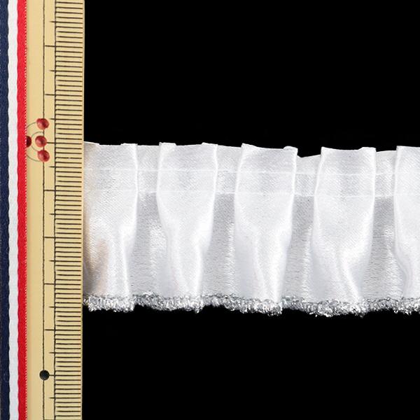 数量5から】 フリルリボンテープ 『サテンフリル 幅約35mm 1番色 白×銀