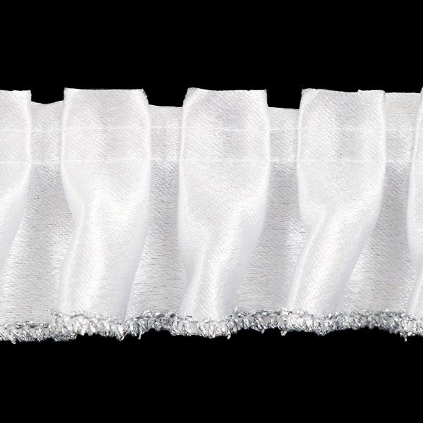 数量5から】 フリルリボンテープ 『サテンフリル 幅約35mm 1番色 白×銀