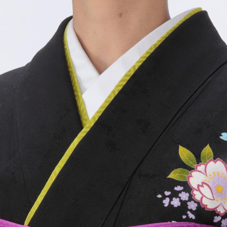 京都きもの友禅 振袖 中古 フルセット 成人式 Mサイズ 花柄 黒系 着物