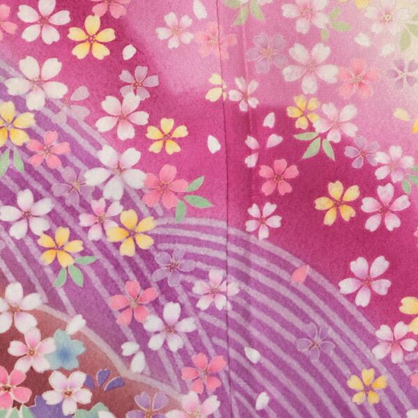 京都きもの友禅 振袖 中古 フルセット 成人式 Mサイズ 花柄 ピンク 
