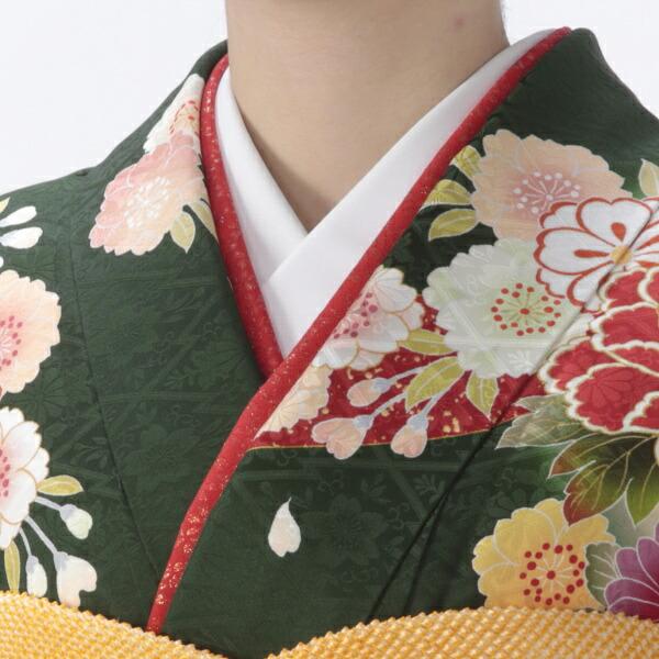 京都きもの友禅 振袖 中古 フルセット 成人式 Lサイズ 古典 グリーン系 