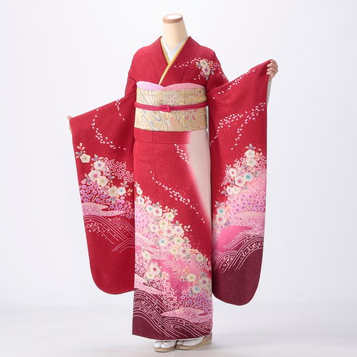 【成人式振袖フルセット】京都きもの友禅　振袖　赤 No.205 【ご好評により完売】【新品振袖/手絞り刺繡】【赤】定番の赤の