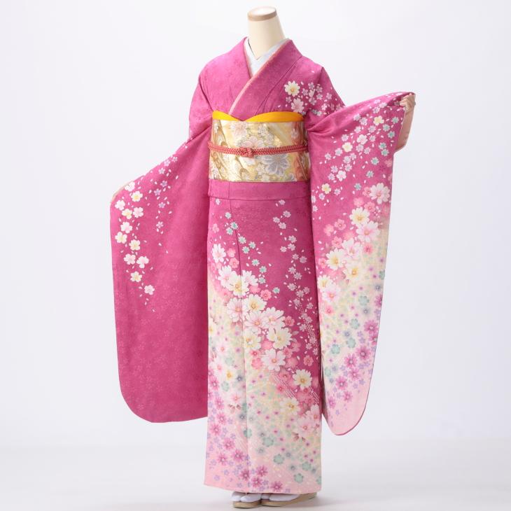 京都きもの友禅 振袖 中古 フルセット 成人式 Lサイズ 花柄 ピンク 