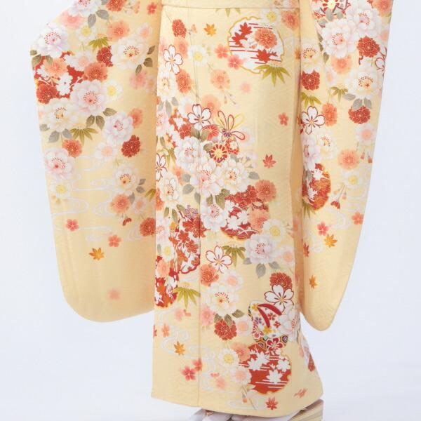 京都きもの友禅 振袖 中古 フルセット 成人式 Lサイズ 古典 からし・黄
