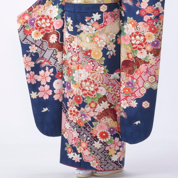 振袖 中古 フルセット 成人式 Lサイズ 古典 青・紺系 正絹 結婚式 卒業式 セット 20635 爆買の画像