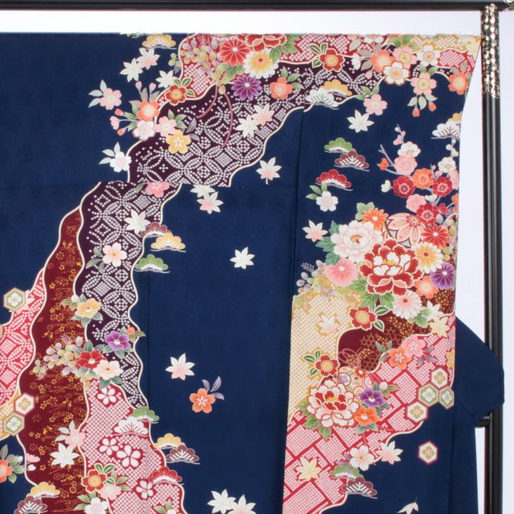 振袖 中古 フルセット 成人式 Lサイズ 古典 青・紺系 正絹 結婚式 卒業式 セット 20635 爆買の画像