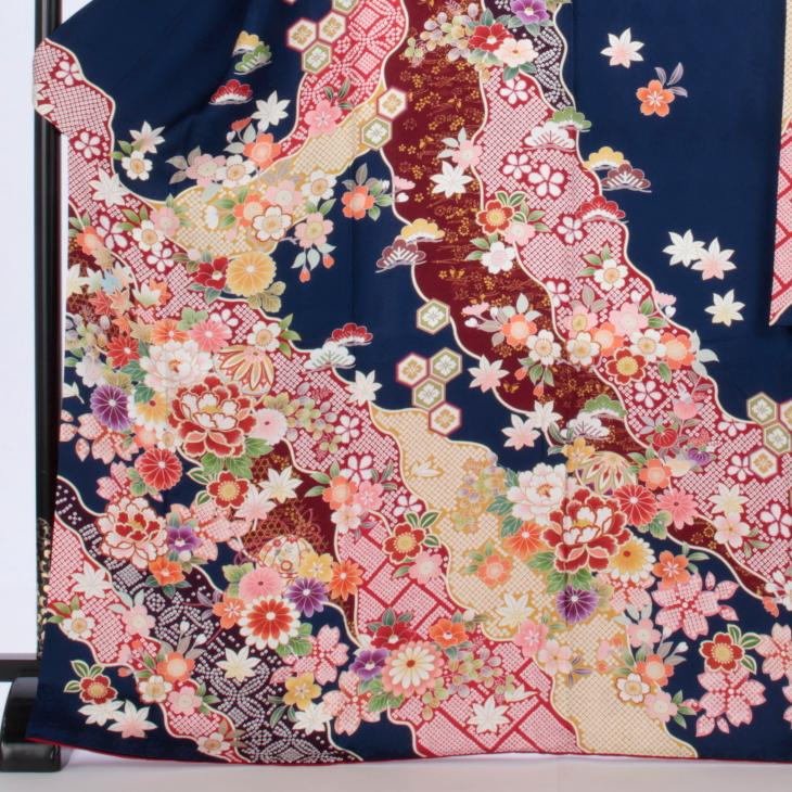 振袖 中古 フルセット 成人式 Lサイズ 古典 青・紺系 正絹 結婚式 卒業式 セット 20635 爆買の画像