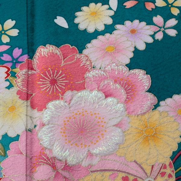 振袖 成人式 フルセット Lサイズ 花柄 青・紺系 正絹 結婚式 振袖 成人式 フルセット Lサイズ 花柄 青・紺系 正絹 結婚式