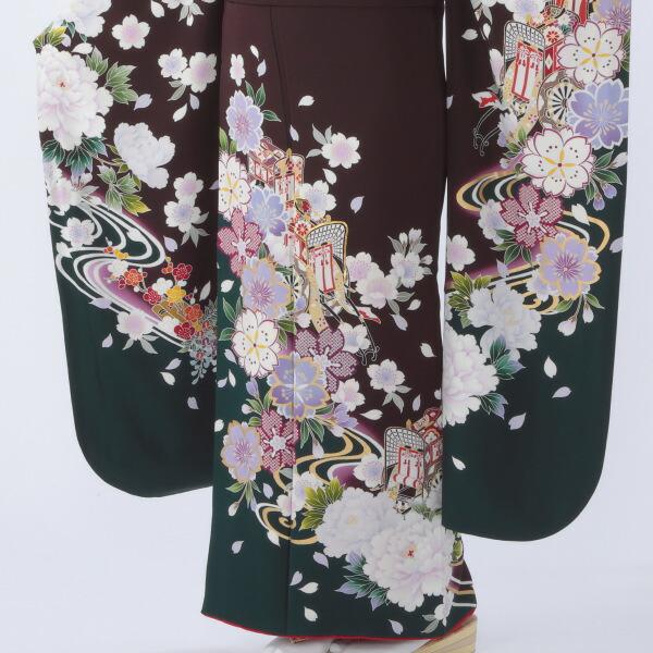 京都きもの友禅 振袖 中古 フルセット 成人式 Lサイズ 古典 茶系 着物