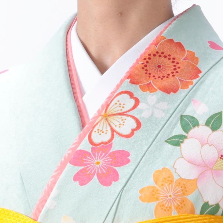 京都きもの友禅 振袖 中古 フルセット 成人式 Mサイズ 花柄 グリーン系