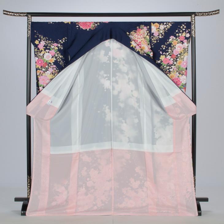 振袖 成人式 フルセット Lサイズ 花柄 青・紺系 着物 購入 正絹 結婚式 卒業式 セット 26762 爆買の画像