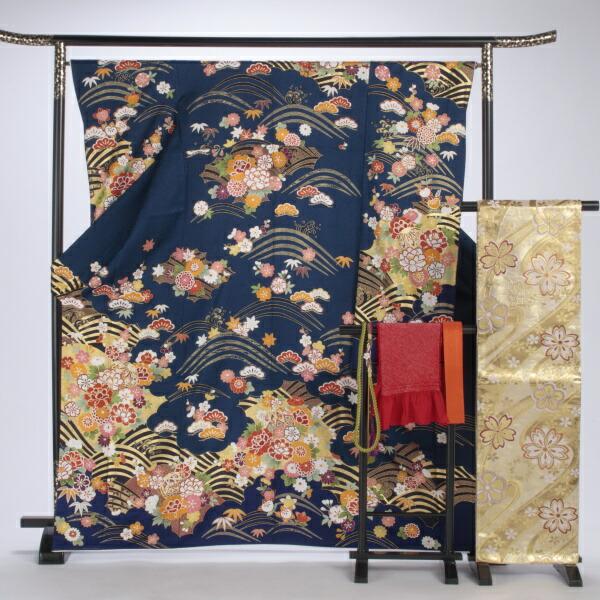 京都きもの友禅 振袖 中古 フルセット 成人式 Mサイズ 古典 青 京都きもの友禅 振袖 中古 フルセット 成人式 Mサイズ 古典 青