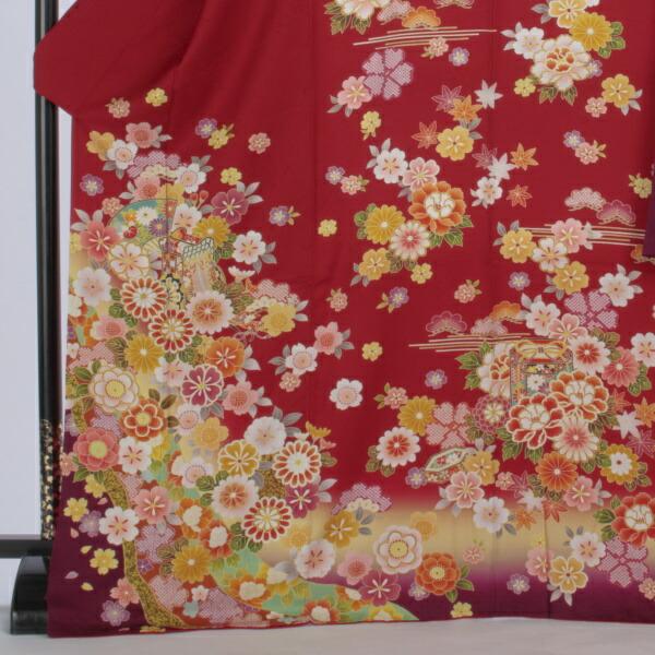 成人式　振袖 フルセット 本友禅 赤系の花柄 赤/ワインの振袖【販売】｜【公式】京都きもの友禅オンライン