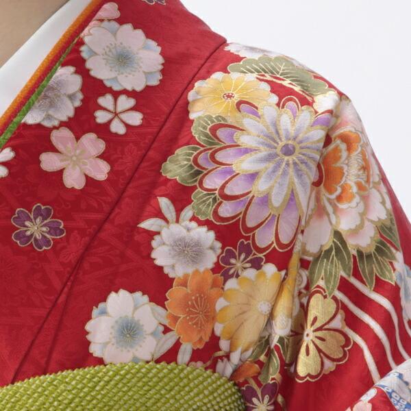 京都きもの友禅 振袖 中古 フルセット 成人式 Mサイズ 古典 赤