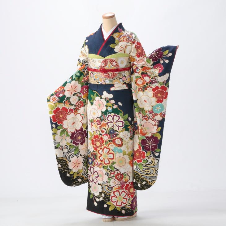 京都きもの友禅 振袖レンタル (成人式) 振袖 フルセット Mサイズ 花柄 