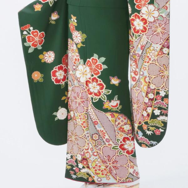振袖 中古 フルセット 成人式 Mサイズ 花柄 グリーン系 着物 購入 正絹 振袖フルセット 96731 爆買の画像