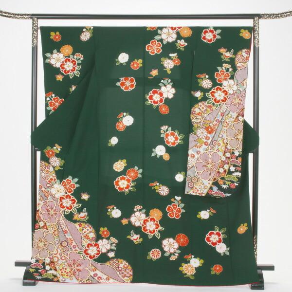 振袖 中古 フルセット 成人式 Mサイズ 花柄 グリーン系 着物 購入 正絹 振袖フルセット 96731 爆買の画像