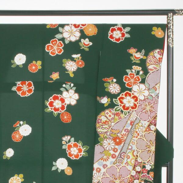 振袖 中古 フルセット 成人式 Mサイズ 花柄 グリーン系 着物 購入 正絹 振袖フルセット 96731 爆買の画像