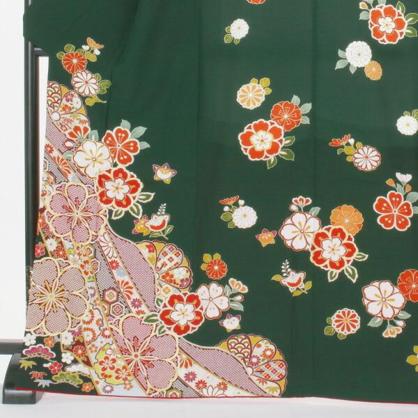 振袖 中古 フルセット 成人式 Mサイズ 花柄 グリーン系 着物 購入 正絹 振袖フルセット 96731 爆買の画像