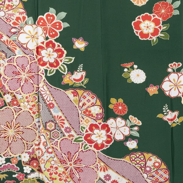 振袖 中古 フルセット 成人式 Mサイズ 花柄 グリーン系 着物 購入 正絹 振袖フルセット 96731 爆買の画像