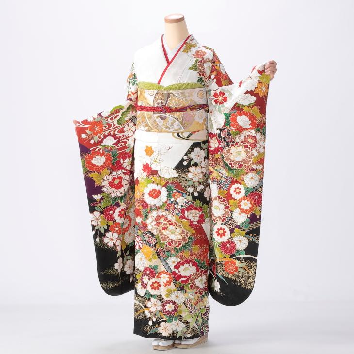 豪華！ 正絹振袖 6点フルセット お花尽くし 金駒刺繍 共八掛け☆
