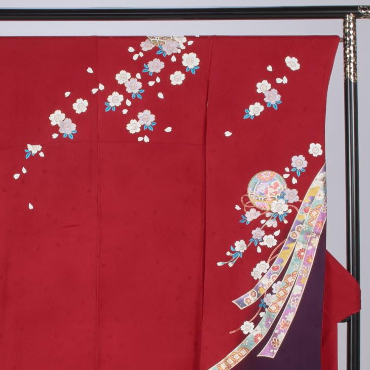 京都きもの友禅 振袖 成人式 フルセット Mサイズ 花柄 赤・ワイン系