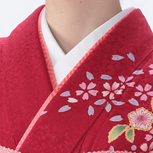 振袖 中古 フルセット 成人式 Lサイズ 花柄 赤・ワイン系 着物 購入 正絹 振袖フルセット 16620 爆買の画像