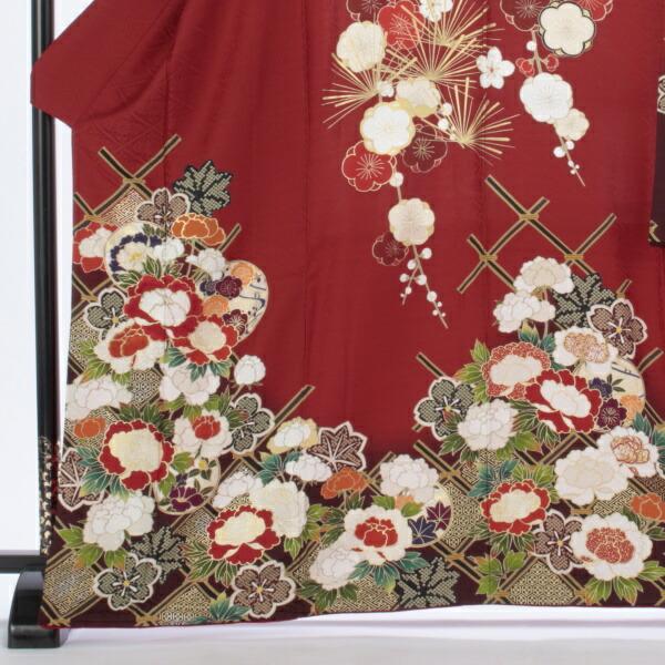振袖 成人式 フルセット Mサイズ 花柄 赤・ワイン系 着物 購入 正絹 