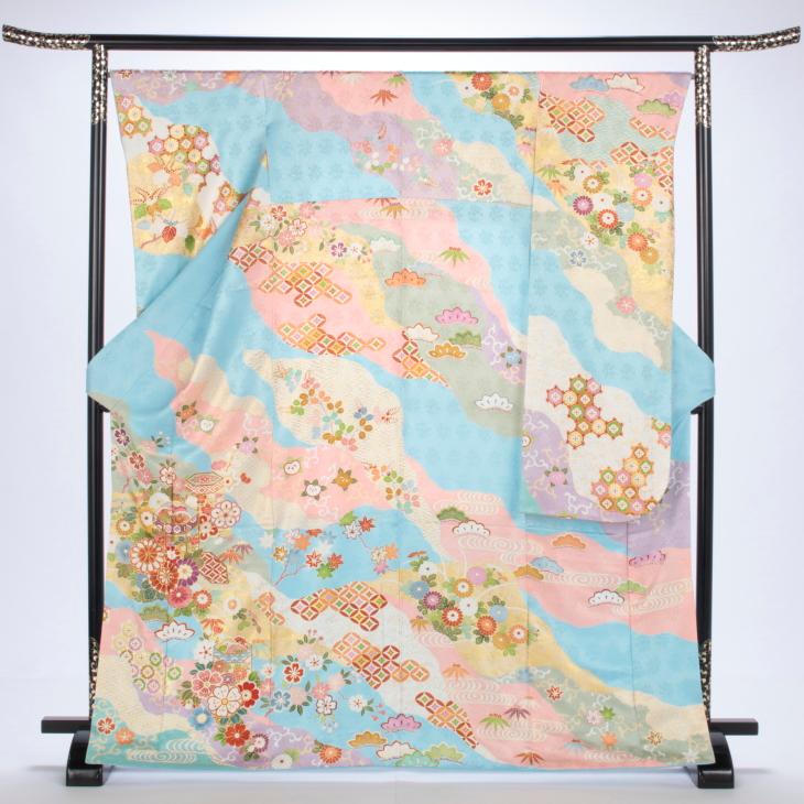 京都きもの友禅 振袖 中古 フルセット 成人式 Mサイズ 古典 青・紺系