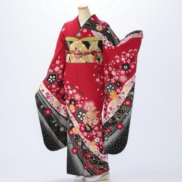 振袖 中古 フルセット 成人式 Mサイズ 古典 赤・ワイン系 着物 購入 正絹 振袖フルセット 10003 爆買
