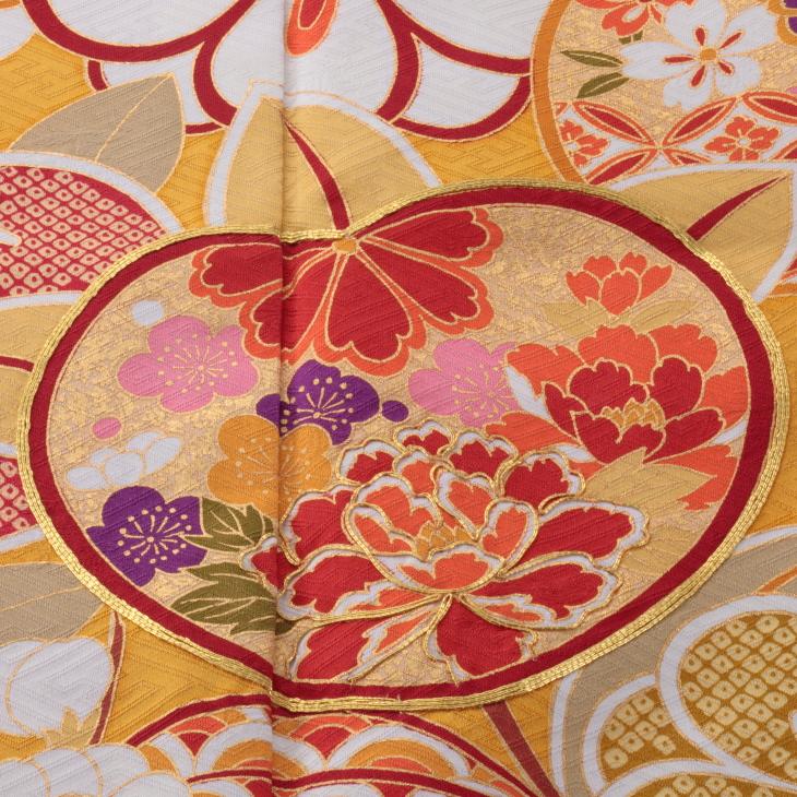 京都きもの友禅 振袖 中古 フルセット 成人式 Lサイズ 古典 からし・黄