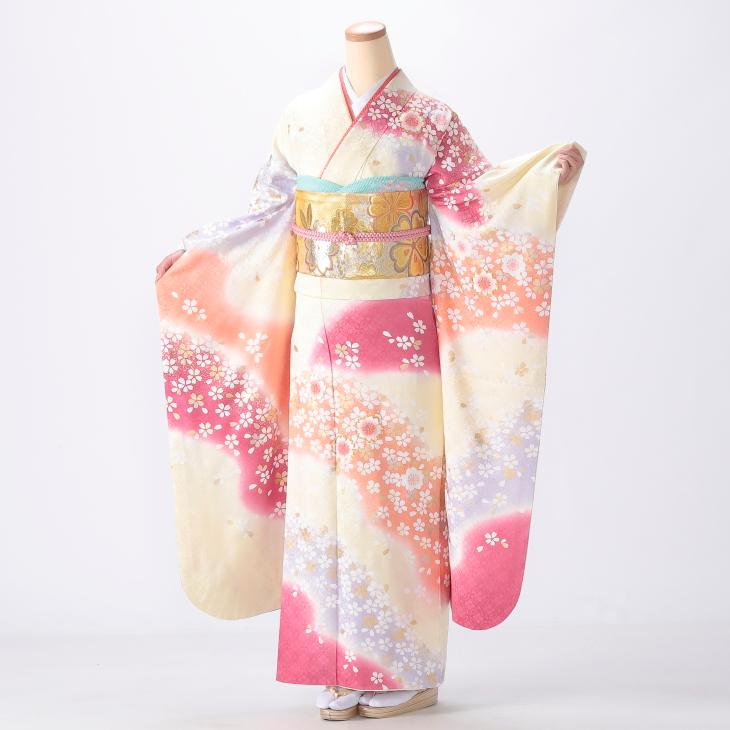 京都きもの友禅 振袖レンタル (成人式) 振袖 フルセット Lサイズ 花柄