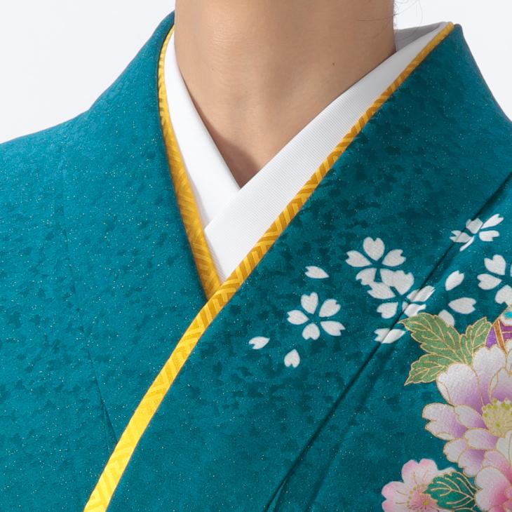 京都きもの友禅 振袖 成人式 フルセット Lサイズ 古典柄 グリーン系 