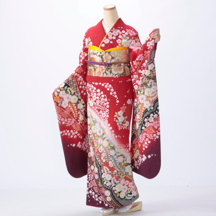 京都きもの友禅 振袖 中古 フルセット 成人式 Mサイズ 辻が花 赤
