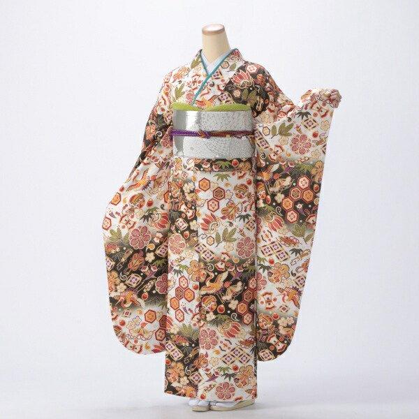 京都きもの友禅 振袖 中古 フルセット 成人式 Lサイズ 古典 グリーン系