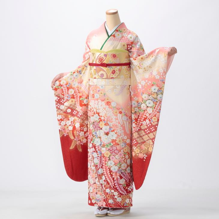 京都きもの友禅 振袖 成人式 フルセット Lサイズ 辻が花 ピンク